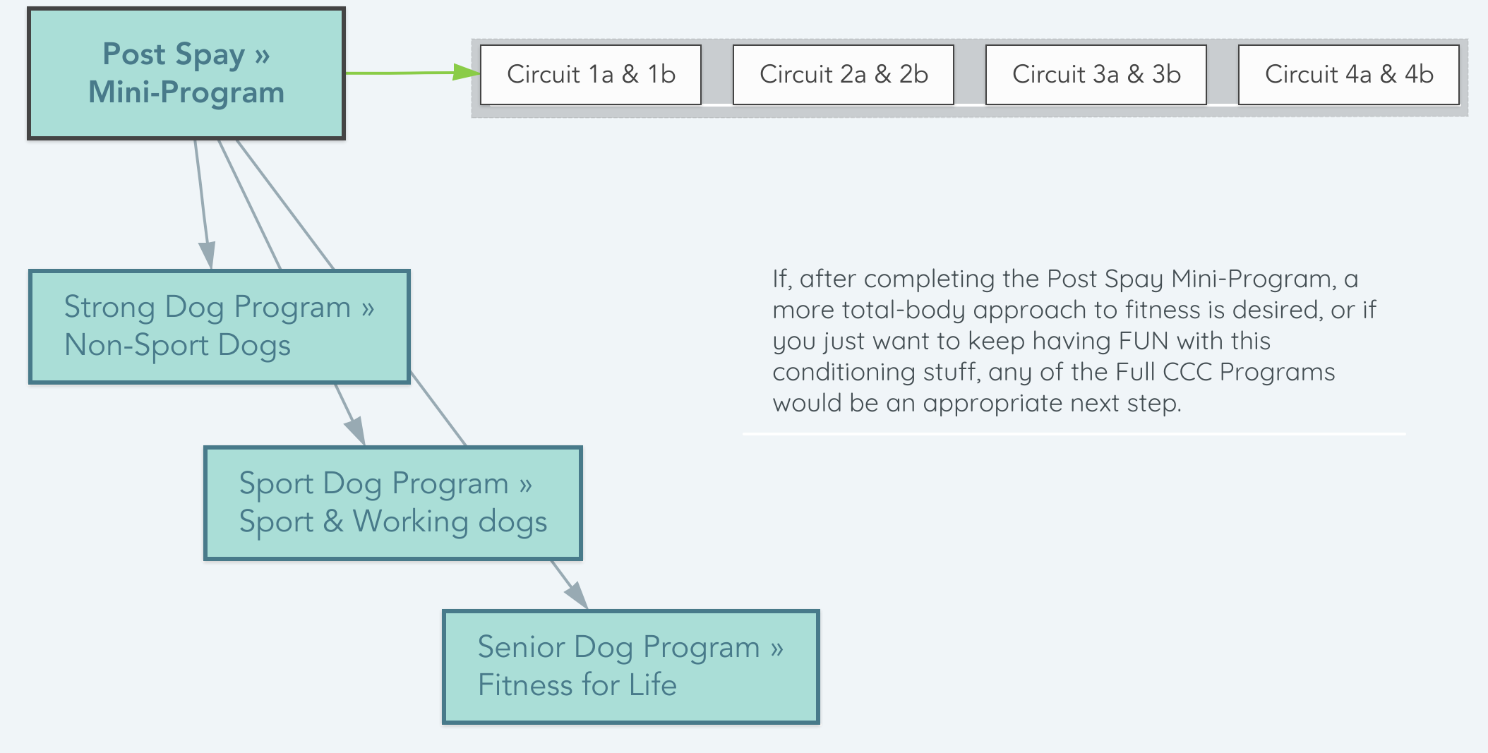 Graphic that details the path through the Post Spay Mini-Program
